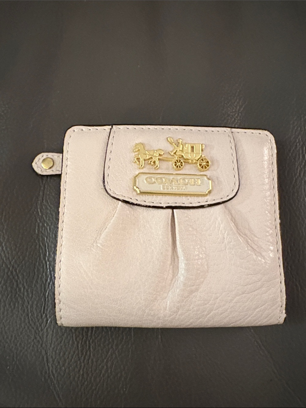Coach Small Pebbled Leather Wallet in Pale Pink with Gold Hardware